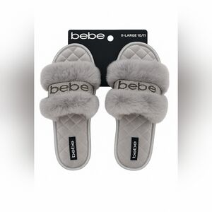 New Bebe Memory Foam Luxe Faux Fur Slide Slippers Gray Silver Size XL (10/11)